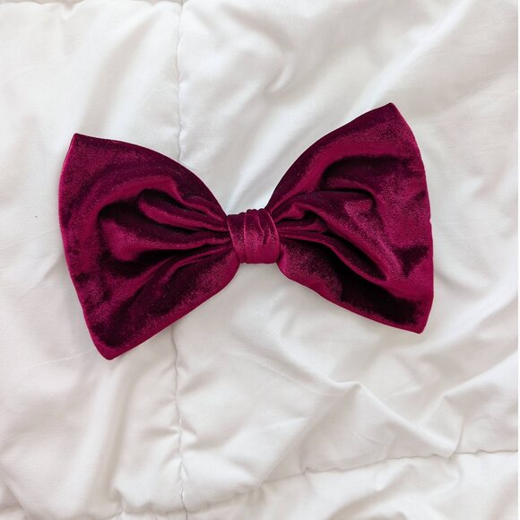 Velvet Wine Burgundy Bow Ribbon Hair Barrette - Picture 1 of 5
